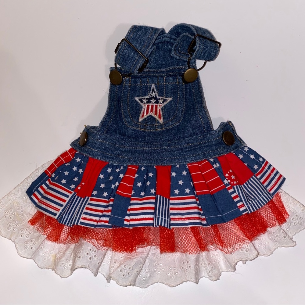 Nicole- red/white/blue jean/tulle dog dr…
